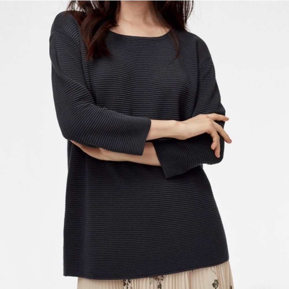 Wilfred Black Blanchard Linen Knit Sweater XS Oversized Boatneck Made in Italy